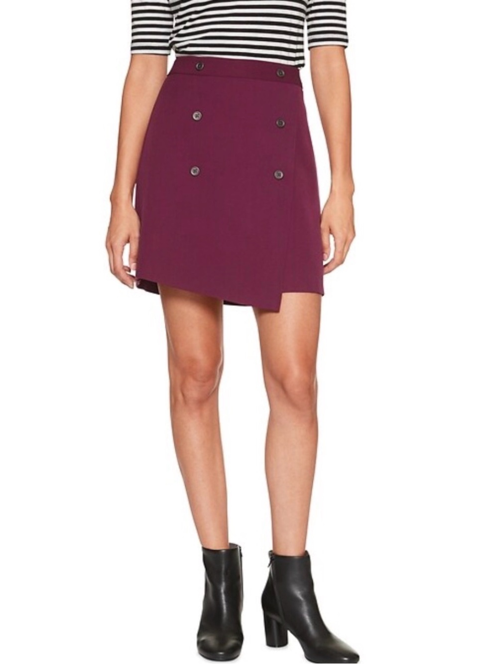 Banana Republic Burgundy Button-Front Wrap A-Line Mini Skirt